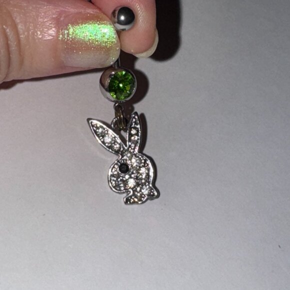 Clear Rhinestone Play boy-looking Bunny Dangle Belly Ring - Picture 5 of 9